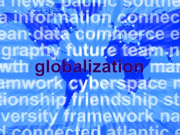 Παγκοσμιοποίηση λέξη στο χάρτη που δείχνει τις διεθνείς επιχειρήσεις — Φωτογραφία Αρχείου