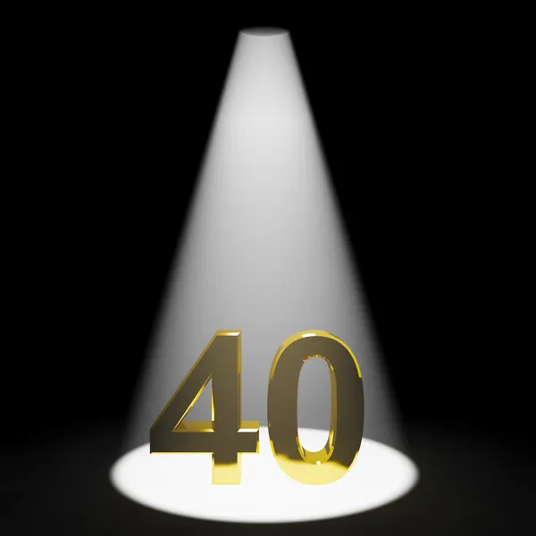 Ouro 40 ou quarenta 3d número close-up representando aniversário ou B — Fotografia de Stock