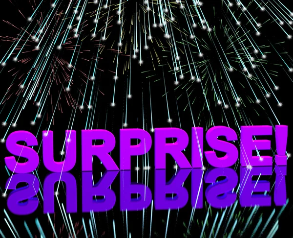Surprise Word And Fireworks Showing Shock And Celebration — Stock Photo, Image