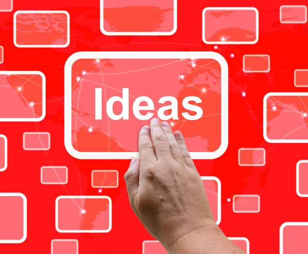 Botão de ideias no fundo vermelho mostrando conceitos ou criatividade — Fotografia de Stock