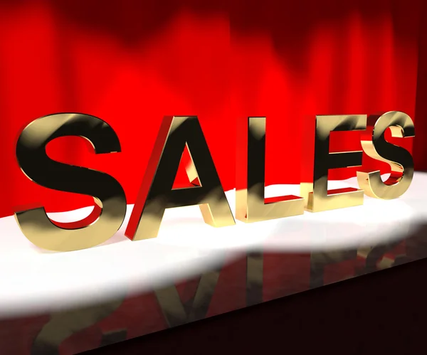Πωλήσεων λέξη στη σκηνή δείχνει πώλησης marketing και εμπορίου — Φωτογραφία Αρχείου
