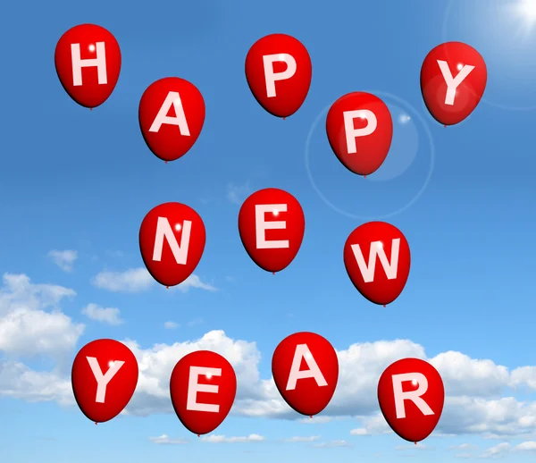 Balony v nebi pravopisu šťastný nový rok — Stock fotografie