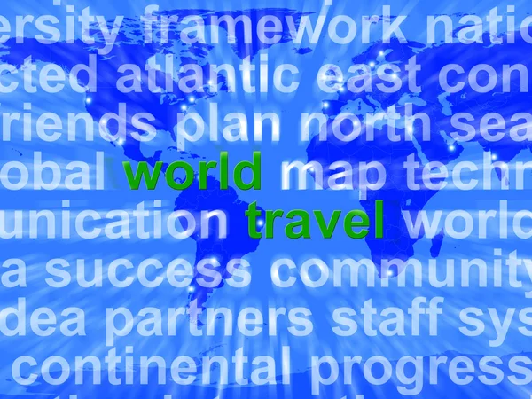 World Travel Words On Map Background Mostrando Trave Internacional — Fotografia de Stock