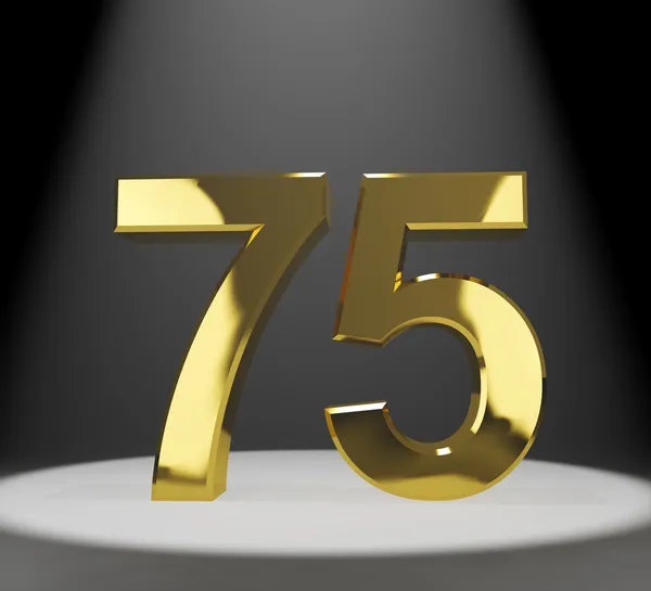Guld 75 eller sjuttiofem 3d nummer närbild som representerar årsjubileum — Stockfoto