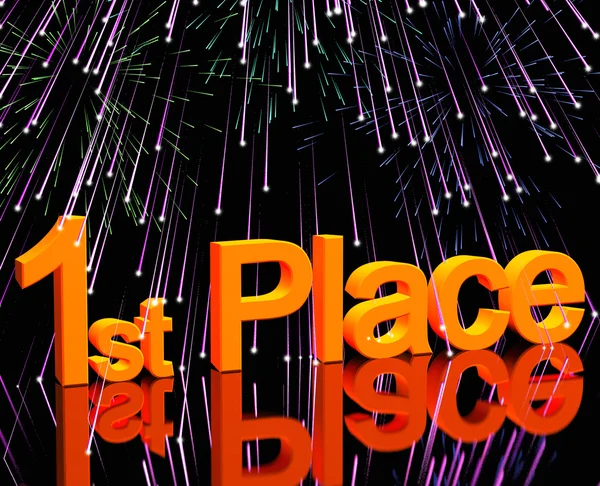 1. hely szó és a Fireworks Térkép a győztes és a győzelem — Stock Fotó