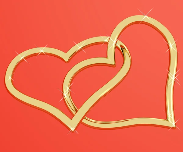 Gold Heart Shaped Rings Representing Love And Romance — Stock Photo, Image