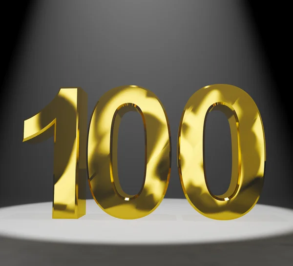 Złota 100 lub sto 3d liczba zbliżenie reprezentujących anniver — Zdjęcie stockowe