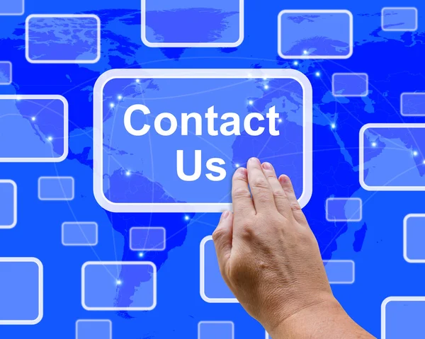 Contact Us Button On Blue For Helpdesk Or Assistance — Stock Photo, Image