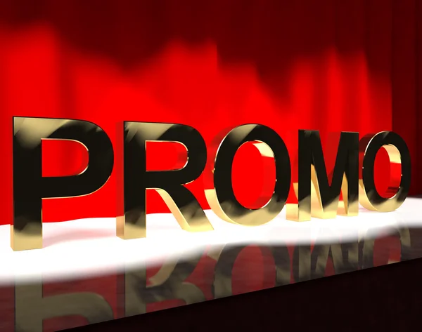 Promo woord op het podium tonen verkoop spaar- of kortingen — Stockfoto