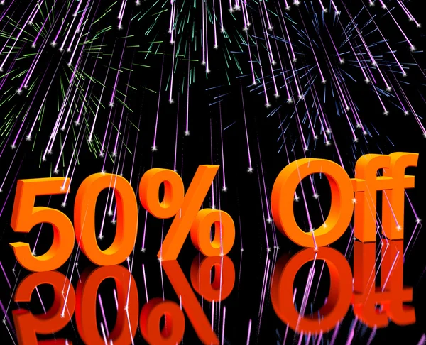 Tűzijáték eladó ötven százalékos engedményt mutatja — Stock Fotó