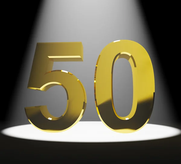Goud 50e of vijftig 3D-nummer close-up vertegenwoordigen verjaardag of — Stok fotoğraf