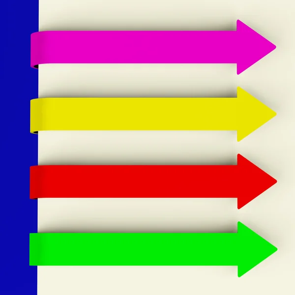 Quatre onglets multicolores de flèche longue sur le papier pour la liste de menu ou aucun — Photo