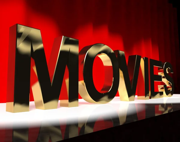 Movies Word On Stage Showing Cinema And Hollywood — Stock Photo, Image