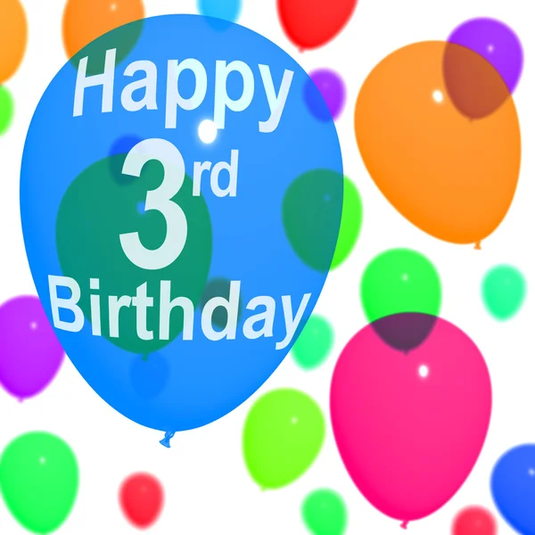 Ballons multicolores pour célébrer un 3e ou troisième anniversaire — Photo