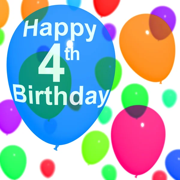 Veelkleurige ballonnen voor het vieren van een 4e of vierde verjaardag — Stockfoto
