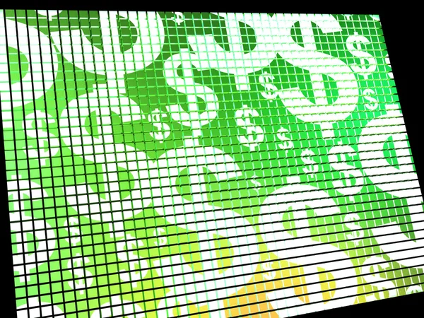 Dólares na tela mostrando riqueza ou ganhos em dinheiro — Fotografia de Stock