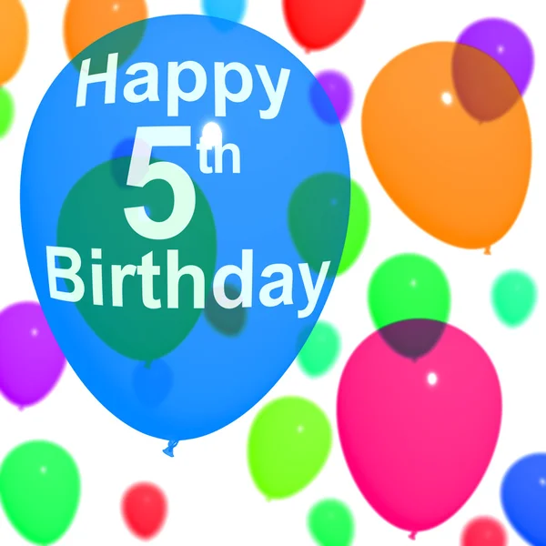 Wielobarwny balony obchodzi piąte urodziny lub 5 — Zdjęcie stockowe