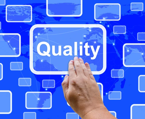 Kwaliteit knop op scherm vertegenwoordigen uitstekende service of produ — Stockfoto