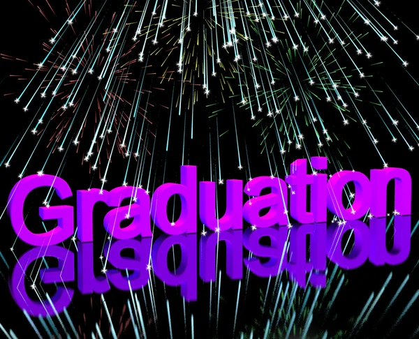 Αποφοίτηση λέξη με πυροτεχνήματα δείχνουν grad σχολείο ή Πανεπιστήμιο — Φωτογραφία Αρχείου