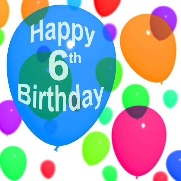 Wielobarwny balony obchodzi 6 lub szóste urodziny — Zdjęcie stockowe