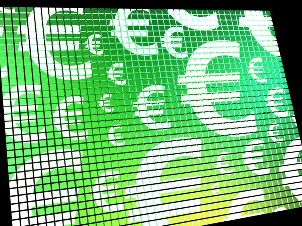 Euro-Symbole auf dem Computerbildschirm, die Geld und Investitionen zeigen — Stockfoto