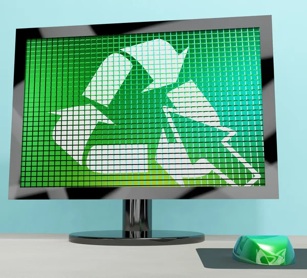 Recycle pictogram computerscherm weergegeven: hergebruik en eco vriendelijke — Stockfoto