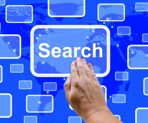 Keresés gombra a képernyő bemutatás, Internet-hozzáférés és Online kutatások — Stock Fotó