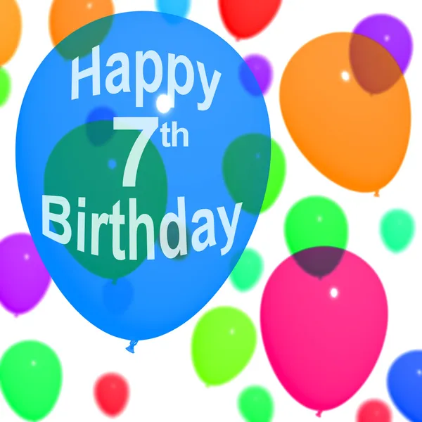 Wielobarwny balony na obchody 7 lub siódme urodziny — Zdjęcie stockowe