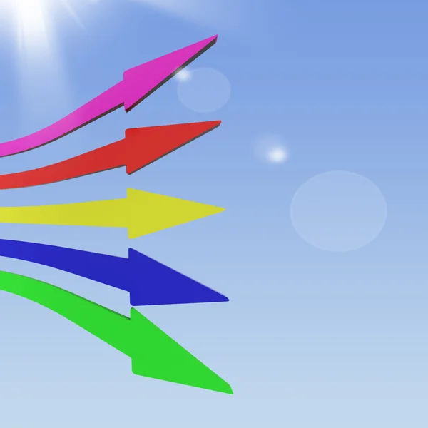 Gökyüzündeki takım çalışması gösteren oklar renkli cam grup — Stok fotoğraf