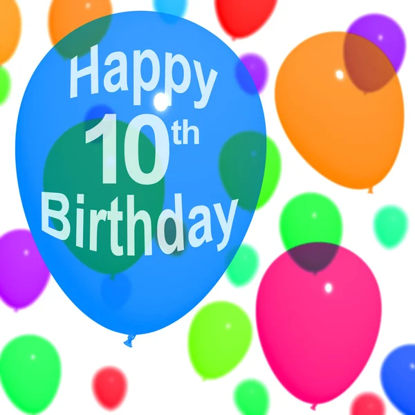 Многоцветные воздушные шары для празднования десятого или десятого дня рождения — стоковое фото
