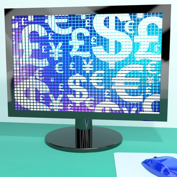 Valutasymbolen op compter scherm tonen wisselkoers en voor — Stockfoto