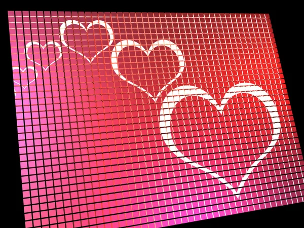Corazones en la pantalla de la computadora que muestra amor y citas en línea — Foto de Stock
