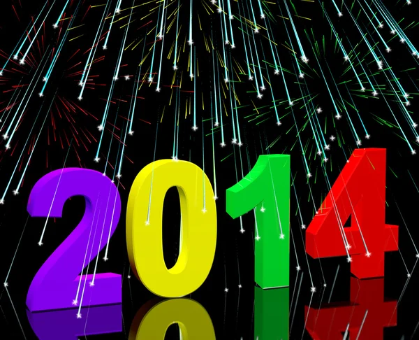2014 Numeri con fuochi d'artificio che rappresentano l'anno duemila e F — Foto Stock