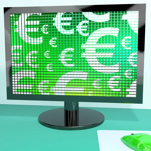 Euro Symbols On Computer Screen Showing Money And Investments — Stock Photo, Image