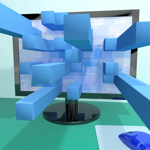 Dreidimensionale Quadrate auf Computerbildschirm mit 3D-Grafik — Stockfoto