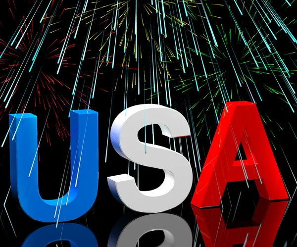 Usa Word And Fireworks As Symbol For America And Patriotism — Stock Photo, Image