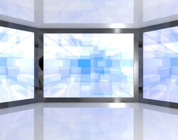 Stora blå TV-monitorer väggmonterad representerar högupplöst t — Stockfoto