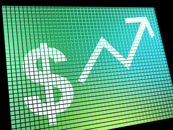 Dollar Sign And Up Arrow Monitor As Symbol For Earnings Or Profi — Stock Photo, Image
