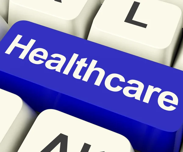 Gesundheitsschlüssel in blau zeigt Online-Gesundheitsfürsorge — Stockfoto