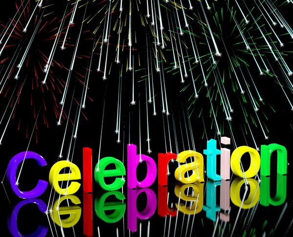 Word Celebration With Fireworks For New Years Or Independance — Stock Photo, Image