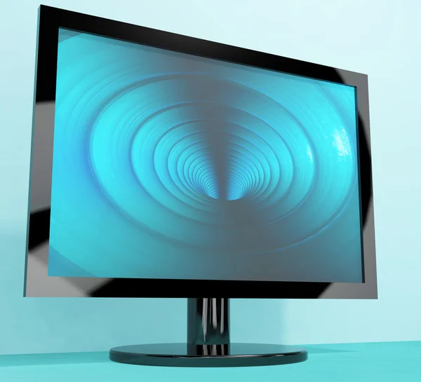 Monitor de TV con imagen azul del vórtice que representa la alta definición — Foto de Stock