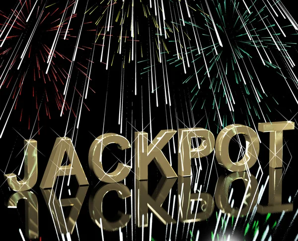 Jackpot Word with Fireworks Showing Gambling or Winning — Stok Foto