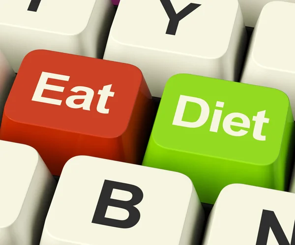 Eat Diet Keys Showing Fiber Exercise Fat And Calories Advice Onl — Stock Photo, Image