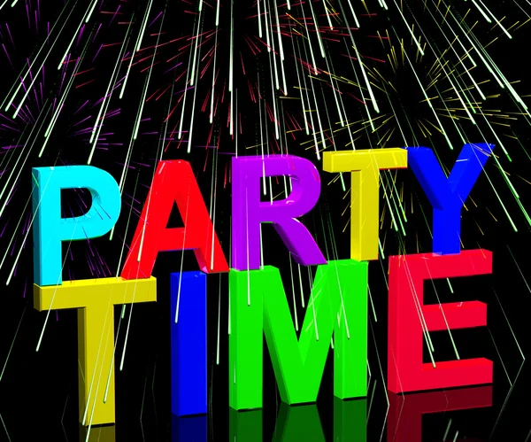 Party Time Wort mit Feuerwerk zeigt clubbing Nachtleben oder dis — Stockfoto