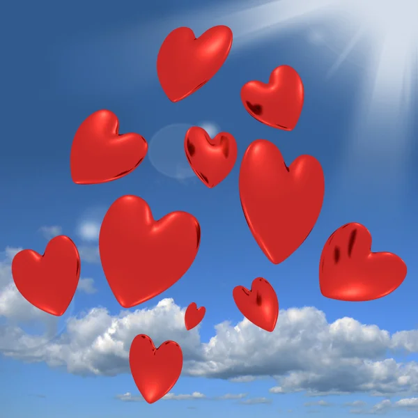 Coeurs tombant du ciel montrant l'amour et la romance — Photo