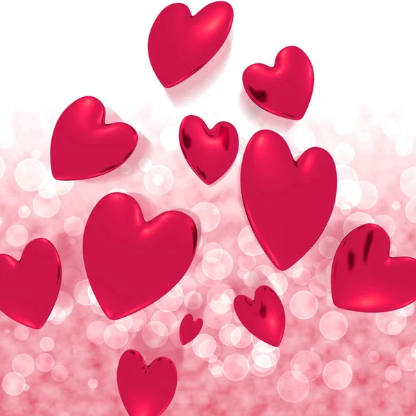 Herzen fallen mit rotem Bokeh Hintergrund zeigt Liebe und Romantik — Stockfoto