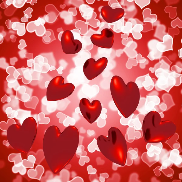 Herzen fallen mit Bokeh Hintergrund zeigt Liebe und Romantik — Stockfoto