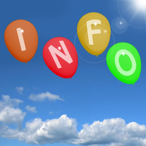 Balões de informações no céu mostrando informações e suporte — Fotografia de Stock