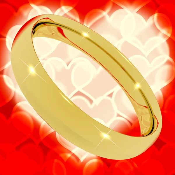 Anel de ouro no fundo do coração Bokeh representando o amor Valentine — Fotografia de Stock