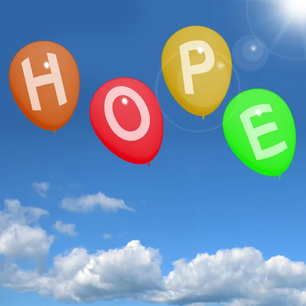 Balonlar gökyüzünde işareti olarak isteyen ve umut umut — Stok fotoğraf